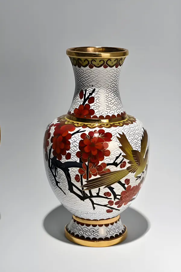 Ваза и тарелка. Белый cloisonne. Китай — вид 2
