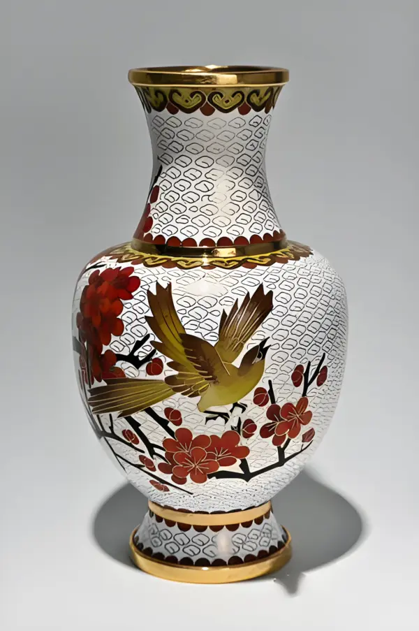 Ваза и тарелка. Белый cloisonne. Китай — вид 3