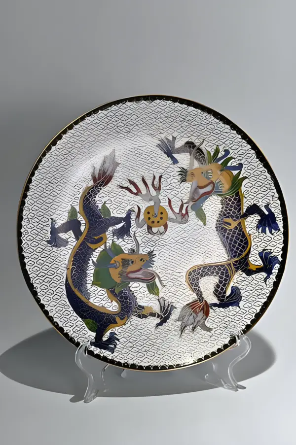 Ваза и тарелка. Белый cloisonne. Китай — вид 4