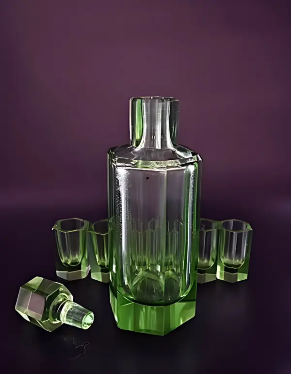 Графин и рюмки. Зеленое стекло. Антик. Moser — вид 5