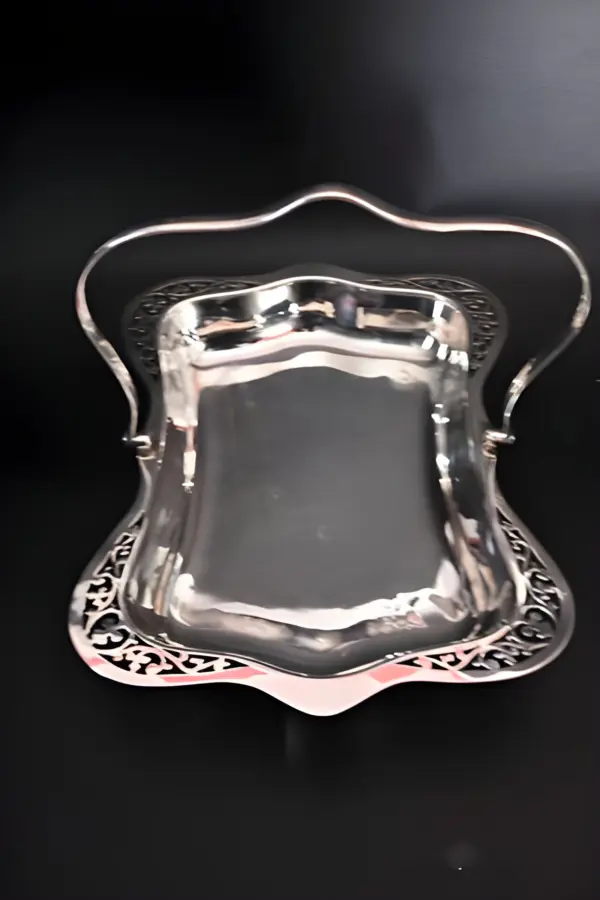 Ваза корзинка с ручкой. Серебрение. Англия — вид 3