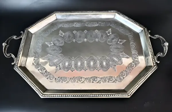 Викторианский поднос. Серебрение. Англия — вид 3
